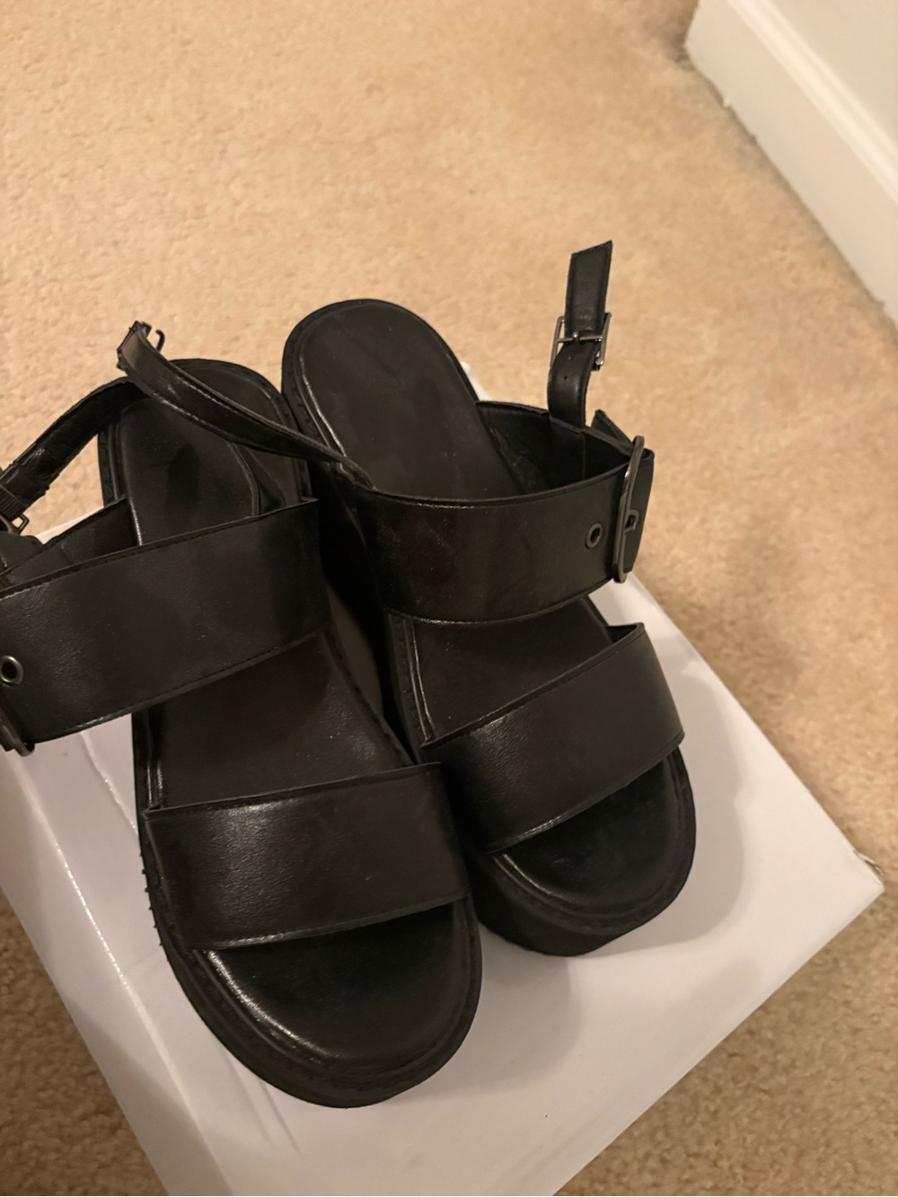 Black Women's Double-Strap Platform Sandals